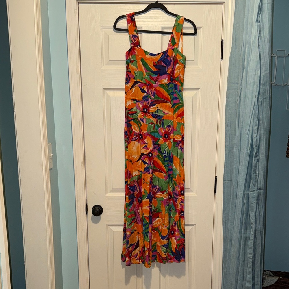 Tropical Floral Maxi Dress in Orange & Green
